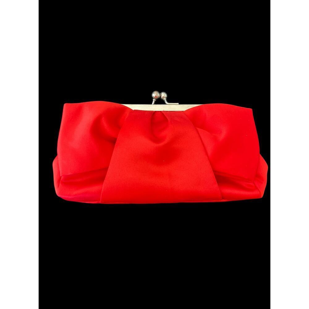 EVENING COCKTAIL PURSE BAG SMALL RED SATINY SILVER CHAIN RED CORD FORMAL PROM